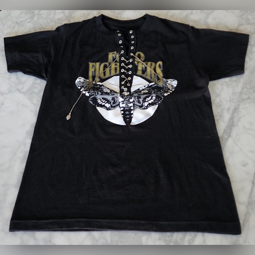 Foo‎ Fighters T-shirts Lace Up Chain Skulls Women's Size Small Black Moth